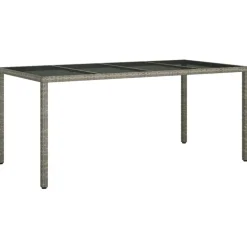 vidaXL Tuintafel 190x90x75 cm gehard glas en poly rattan grijs