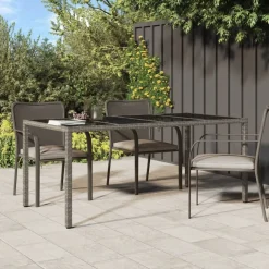 vidaXL Tuintafel 190x90x75 cm gehard glas en poly rattan grijs