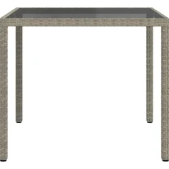 vidaXL Tuintafel 90x90x75 cm gehard glas en poly rattan grijs