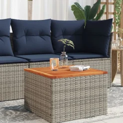 vidaXL Tuintafel 55x55x37 cm poly rattan en acaciahout grijs