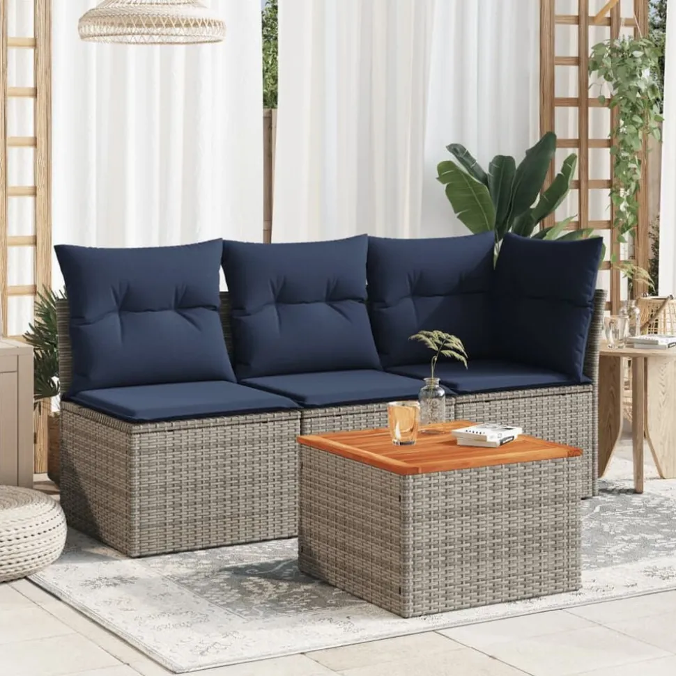 vidaXL Tuintafel 55x55x37 cm poly rattan en acaciahout grijs