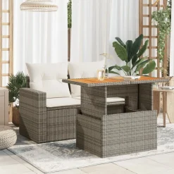vidaXL Tuintafel 100x55x73 cm poly rattan en acaciahout grijs