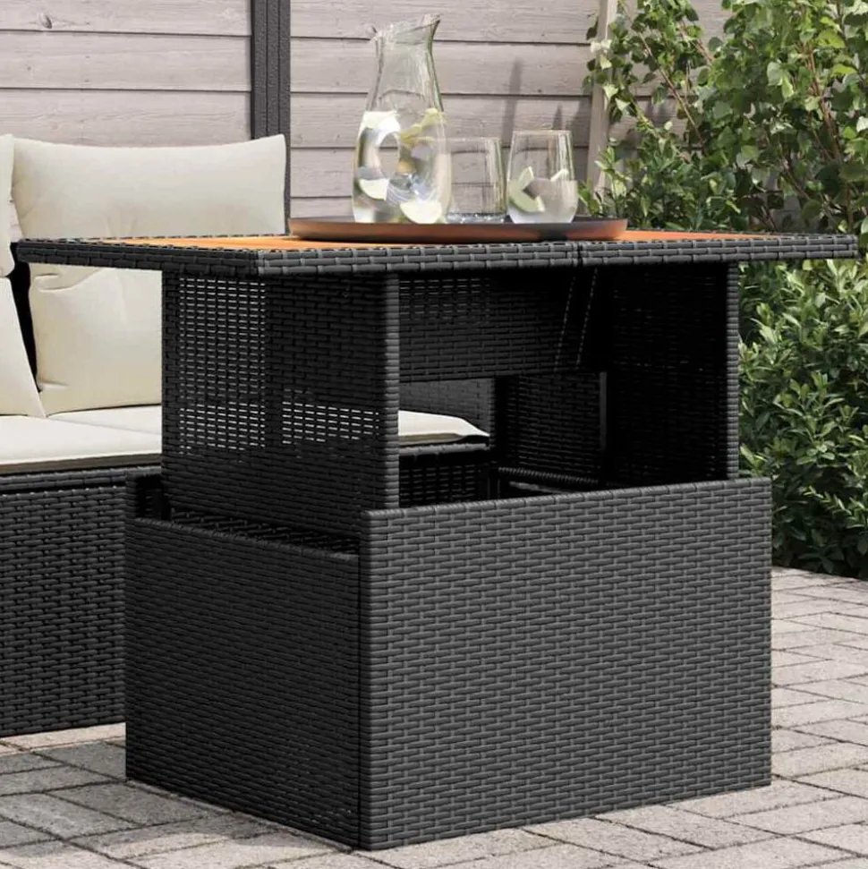 vidaXL Tuintafel 100x55x73 cm poly rattan en acaciahout zwart