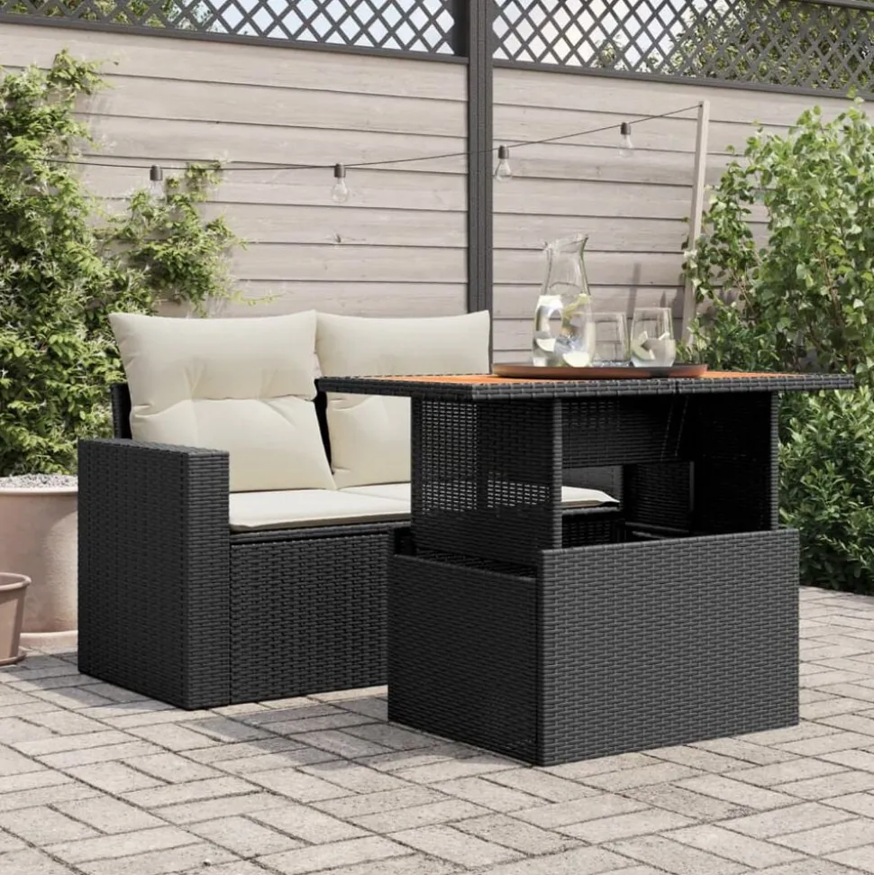 vidaXL Tuintafel 100x55x73 cm poly rattan en acaciahout zwart