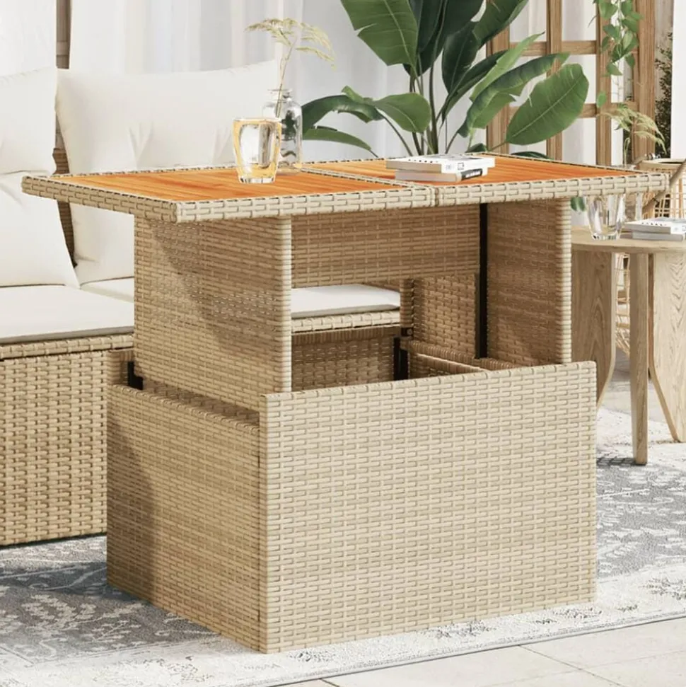 vidaXL Tuintafel 100x55x73 cm poly rattan en acaciahout beige