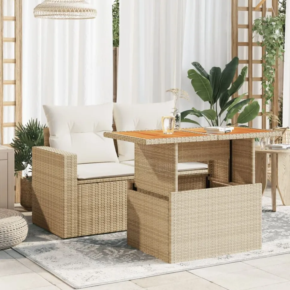 vidaXL Tuintafel 100x55x73 cm poly rattan en acaciahout beige