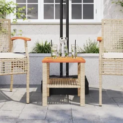 vidaXL Tuintafel 40x40x42 cm poly rattan en acaciahout beige