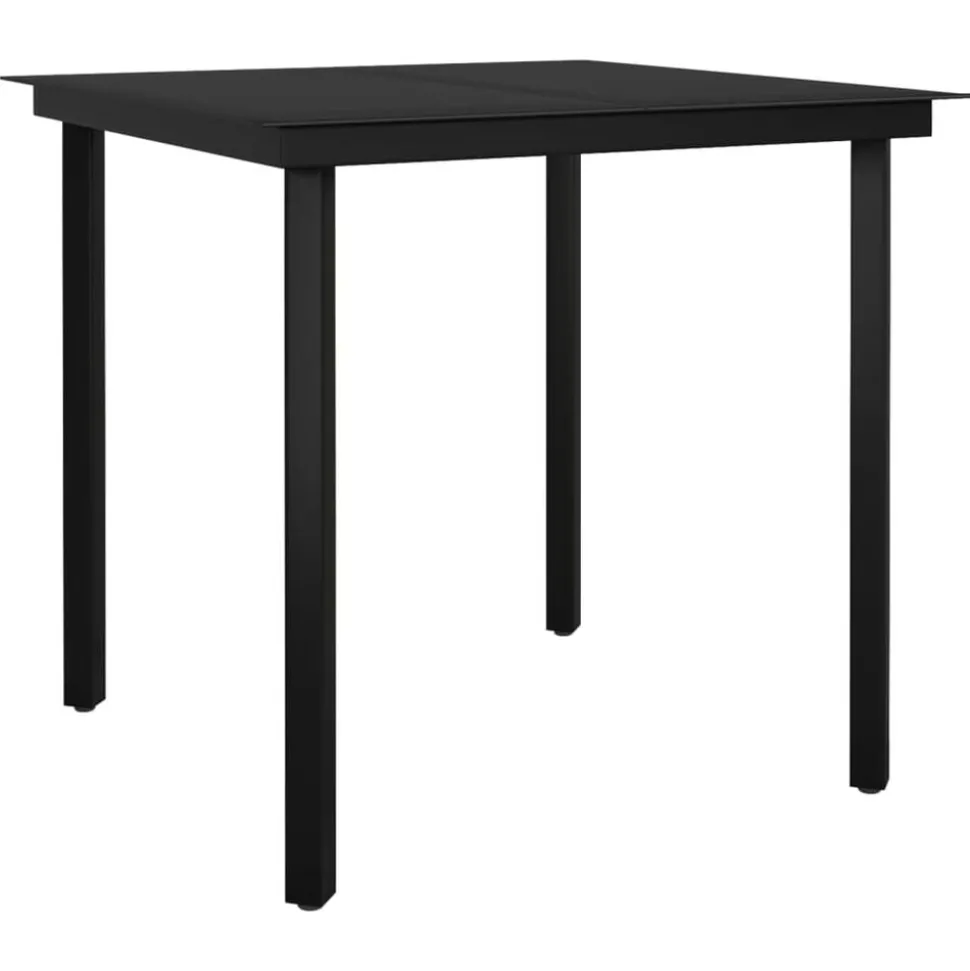 vidaXL Tuintafel 80x80x74 cm staal en glas zwart