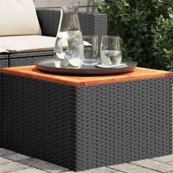 vidaXL Tuintafel zwart 55x55x37 cm poly rattan en acaciahout