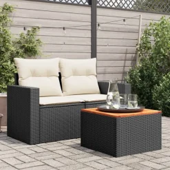 vidaXL Tuintafel zwart 55x55x37 cm poly rattan en acaciahout