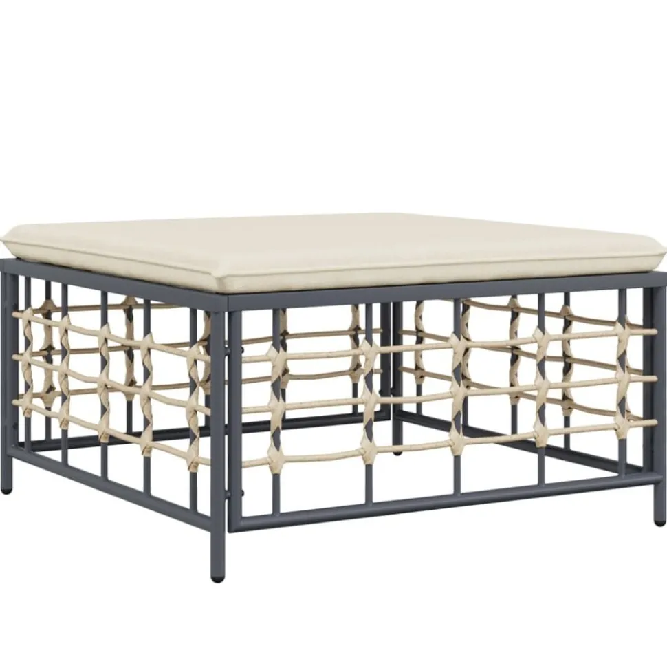 vidaXL Tuinvoetenbank met beige kussen poly rattan