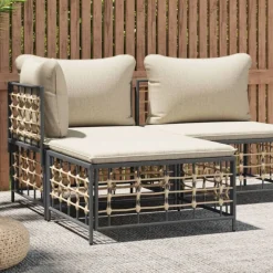 vidaXL Tuinvoetenbank met beige kussen poly rattan