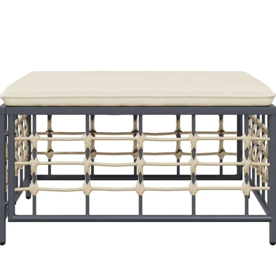 vidaXL Tuinvoetenbank met beige kussen poly rattan