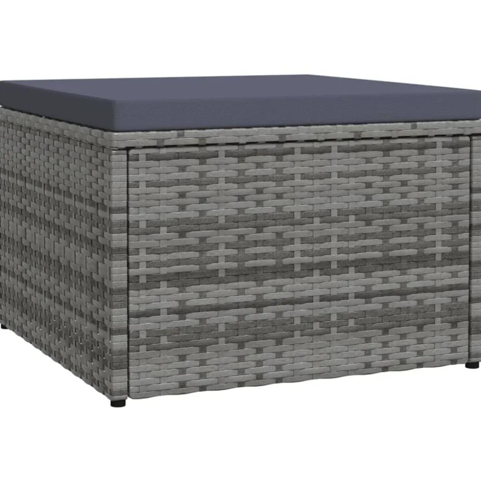 vidaXL Tuinvoetenbank met kussen poly rattan grijs
