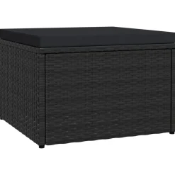 vidaXL Tuinvoetenbank met kussen poly rattan zwart