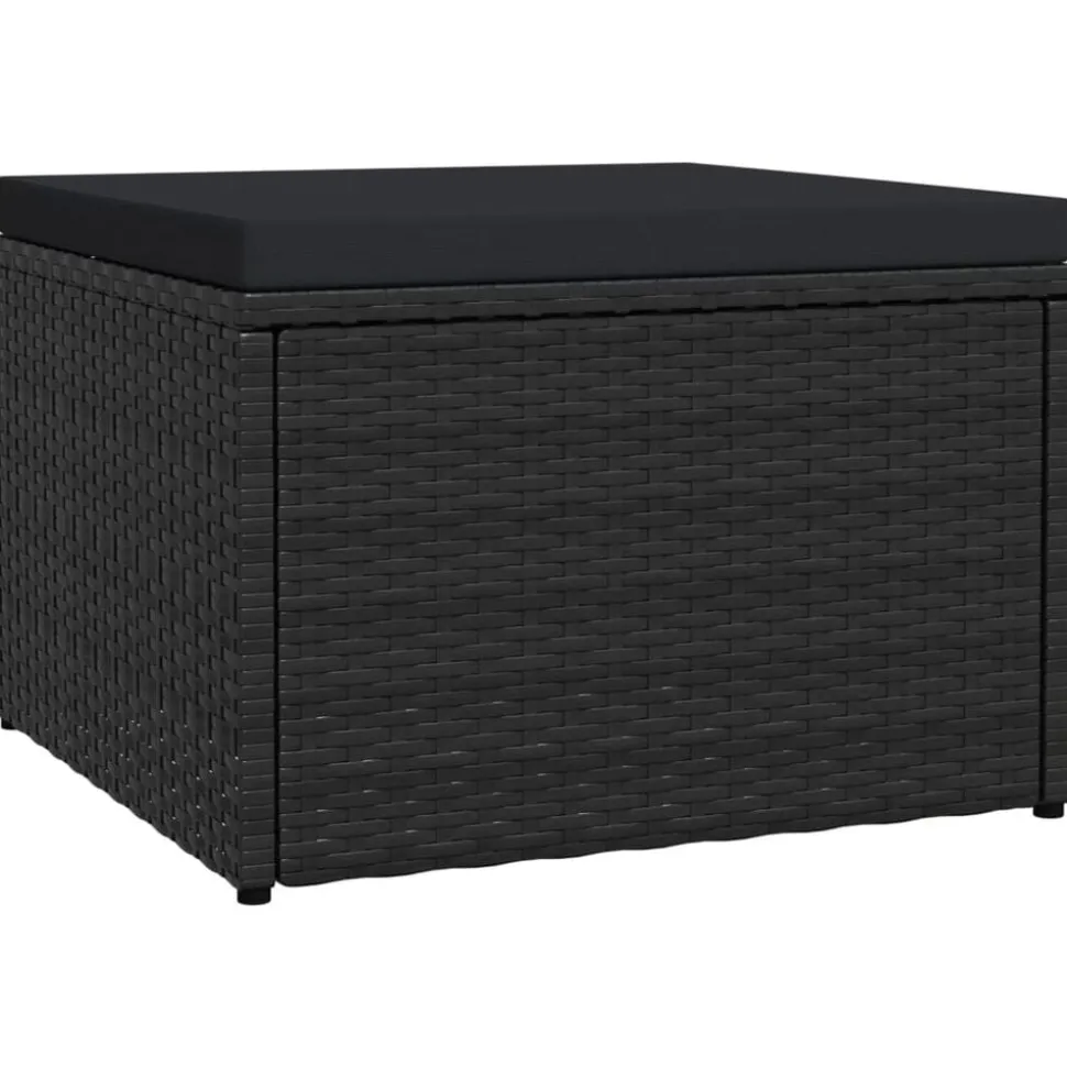 vidaXL Tuinvoetenbank met kussen poly rattan zwart
