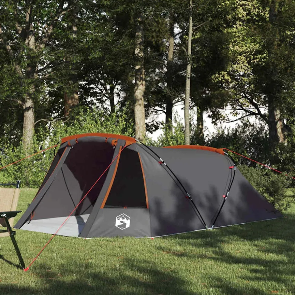 vidaXL Tunnel Tent 3-Person met dak Grijs en Oranje 328 x 228 x 115 cm