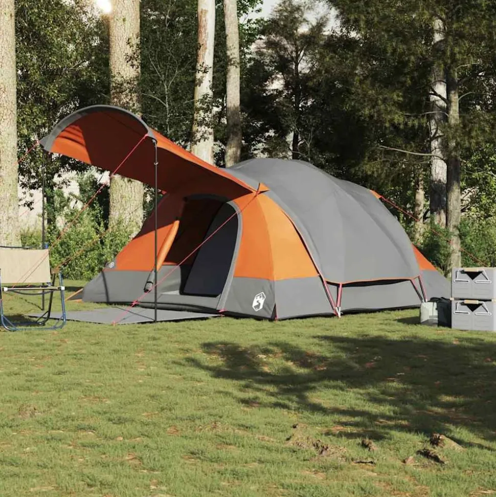 vidaXL Tunneltent 8-persoons waterdicht grijs en oranje