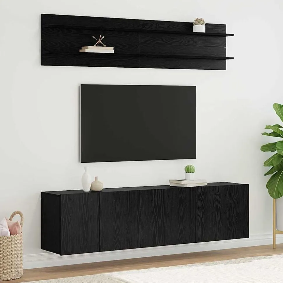 vidaXL TV Eenheden Wandgemonteerd 6 pcs Zwart eiken Bewerkt hout