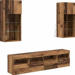 vidaXL TV Wand Eenheden met LED 5 pcs Oud Hout 40,5 x 30 x 90 cm