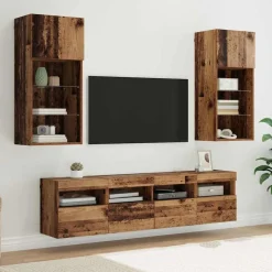 vidaXL TV Wand Eenheden met LED 5 pcs Oud Hout 40,5 x 30 x 90 cm