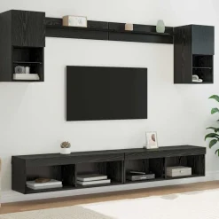 vidaXL TV Wand Eenheden met LED met LED 6 pcs Zwart Eiken Bewerkt hout