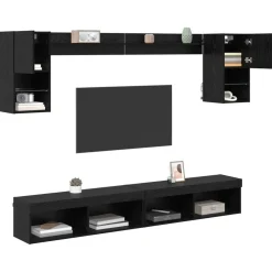 vidaXL TV Wand Eenheden met LED met LED 6 pcs Zwart Eiken Bewerkt hout