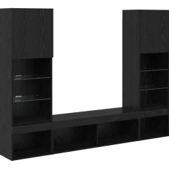 vidaXL TV Wand Eenheden met LED met LED 5 pcs Zwart Eiken Bewerkt hout