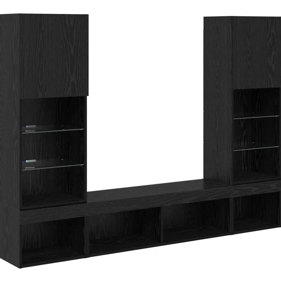 vidaXL TV Wand Eenheden met LED met LED 5 pcs Zwart Eiken Bewerkt hout