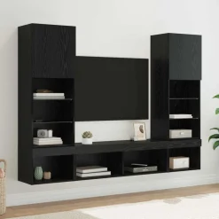 vidaXL TV Wand Eenheden met LED met LED 5 pcs Zwart Eiken Bewerkt hout