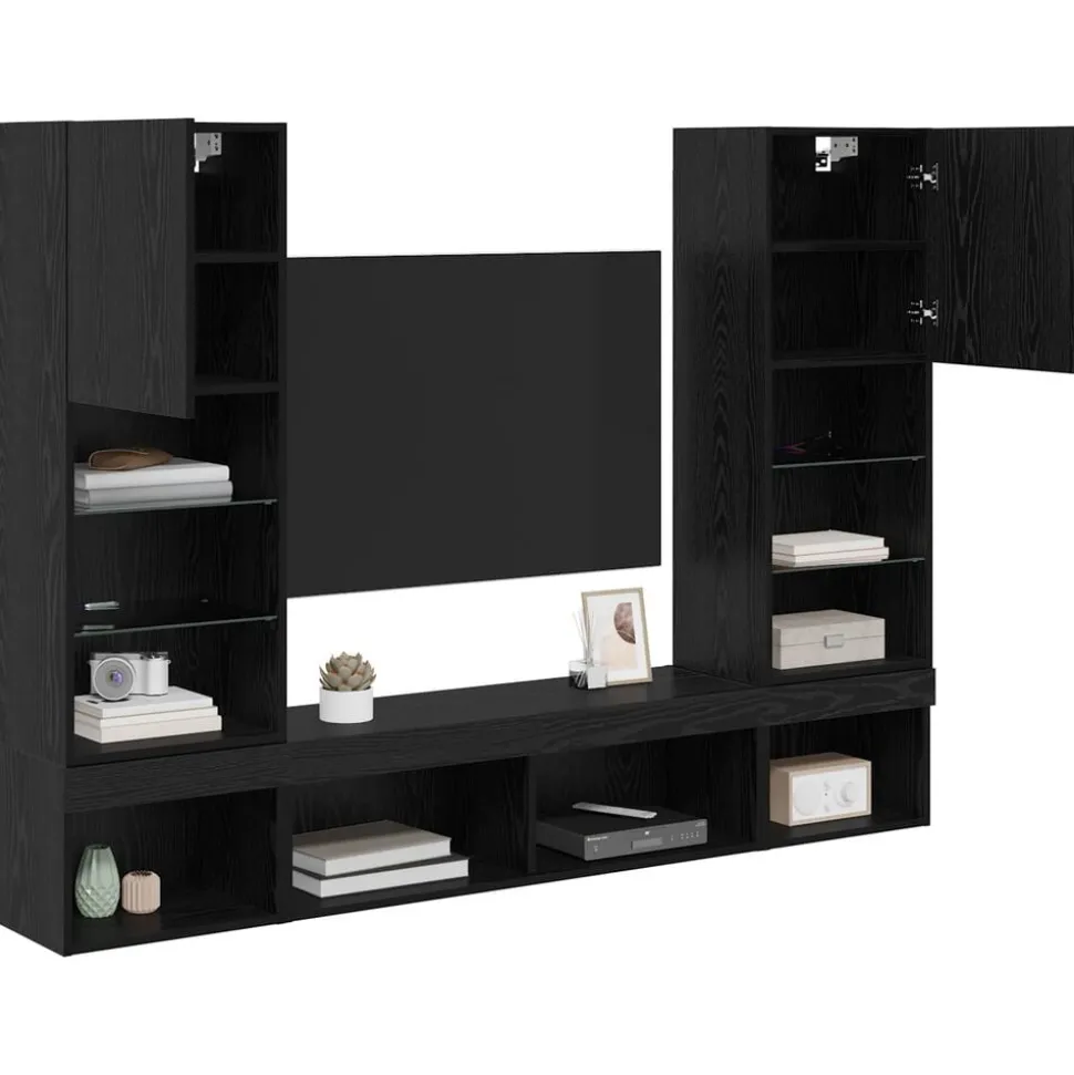 vidaXL TV Wand Eenheden met LED met LED 5 pcs Zwart Eiken Bewerkt hout