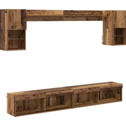 vidaXL TV Wand Eenheden met LED met LED 6 pcs Oudhout Bewerkt hout