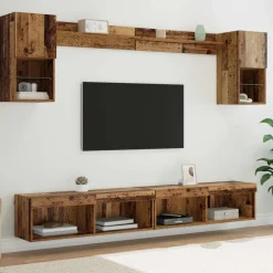 vidaXL TV Wand Eenheden met LED met LED 6 pcs Oudhout Bewerkt hout