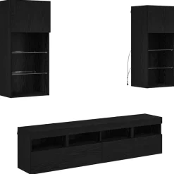 vidaXL TV Wand Eenheden met LED 5 pcs Zwart Eiken 40,5 x 30 x 90 cm