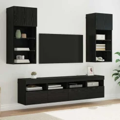 vidaXL TV Wand Eenheden met LED 5 pcs Zwart Eiken 40,5 x 30 x 90 cm
