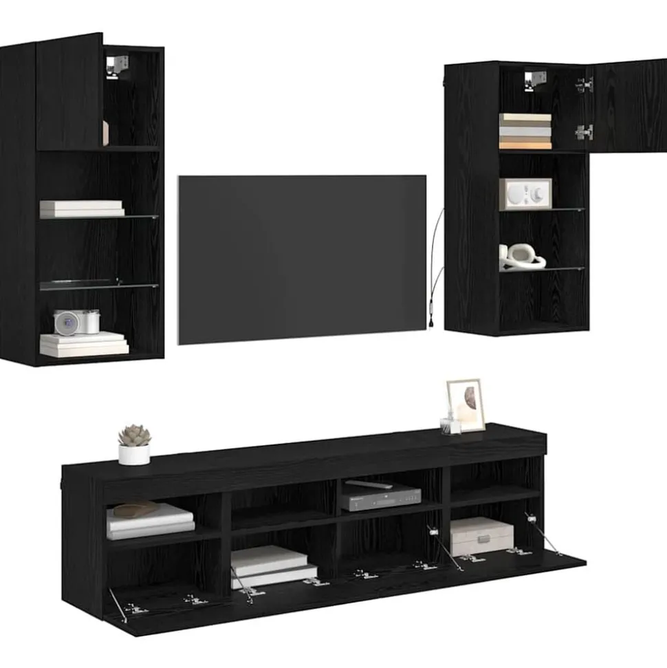 vidaXL TV Wand Eenheden met LED 5 pcs Zwart Eiken 40,5 x 30 x 90 cm