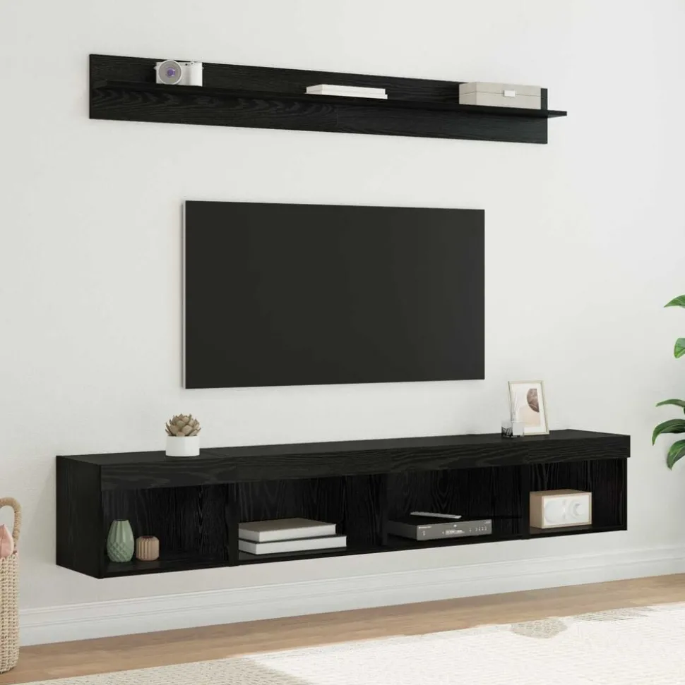 vidaXL TV Wandkast Set met LED 5 pcs Zwart Eiken Bewerkt hout