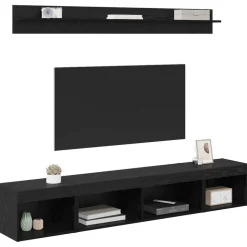 vidaXL TV Wandkast Set met LED 5 pcs Zwart Eiken Bewerkt hout