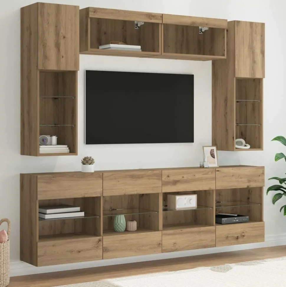 vidaXL TV Wandkast Set met LED 6 pcs Artisan Eik Geconstrueerd hout