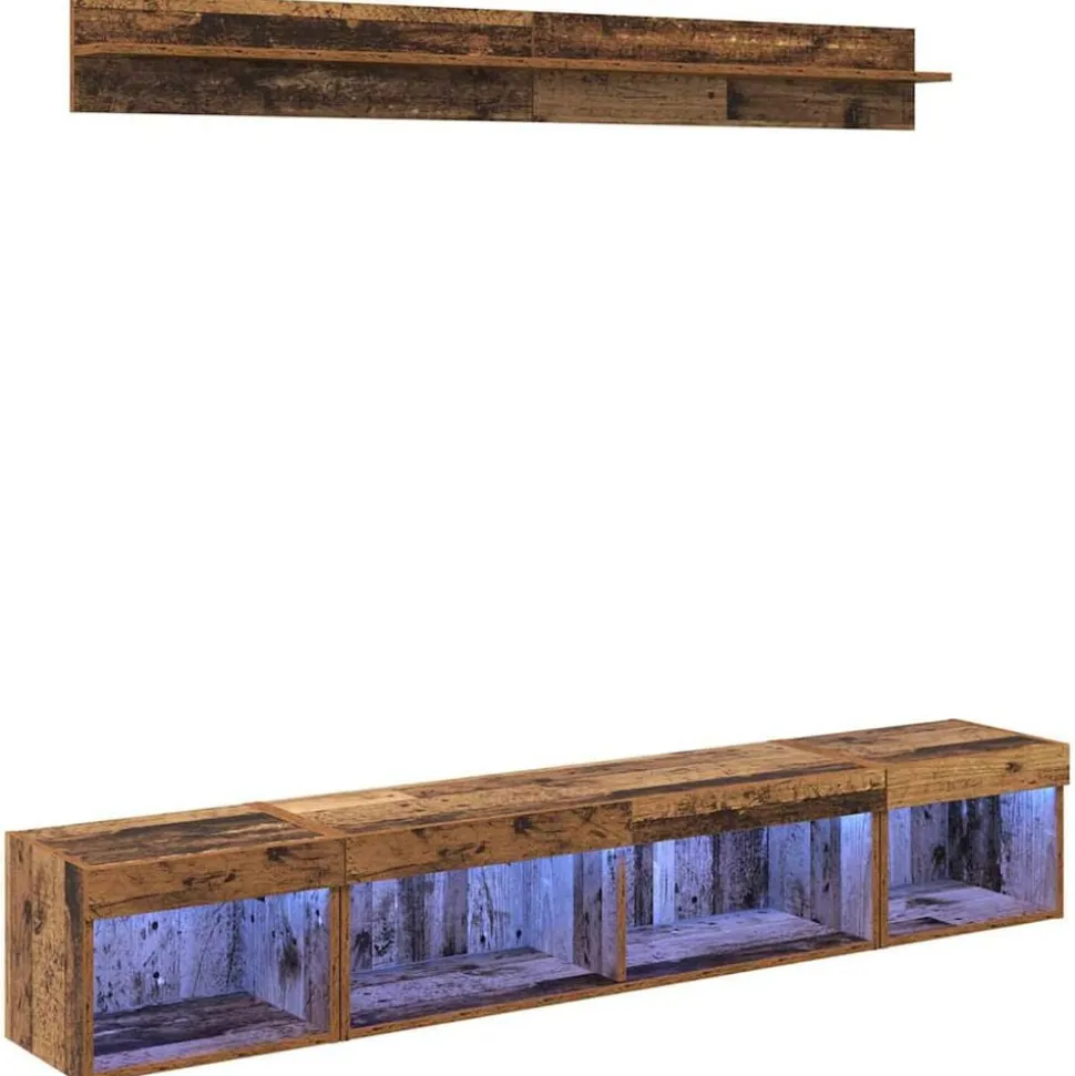 vidaXL TV Wandkast Set met LED 5 pcs Oudhout Bewerkt hout