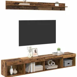 vidaXL TV Wandkast Set met LED 5 pcs Oudhout Bewerkt hout