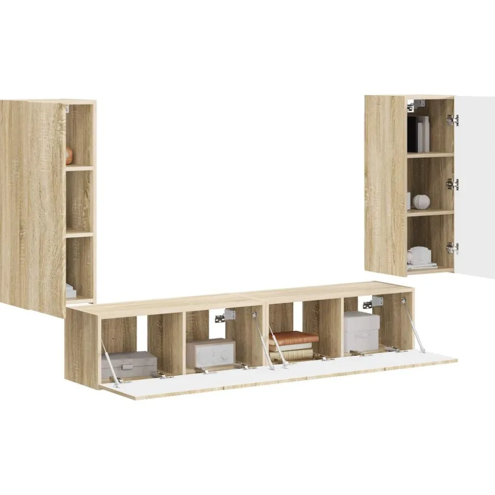 vidaXL TV Wandkast Set Wandgemonteerd 4 pcs Sonoma Eiken Bewerkt hout
