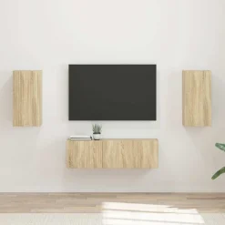vidaXL TV Wandkast Set Wandgemonteerd 4 pcs Sonoma Eiken Bewerkt hout