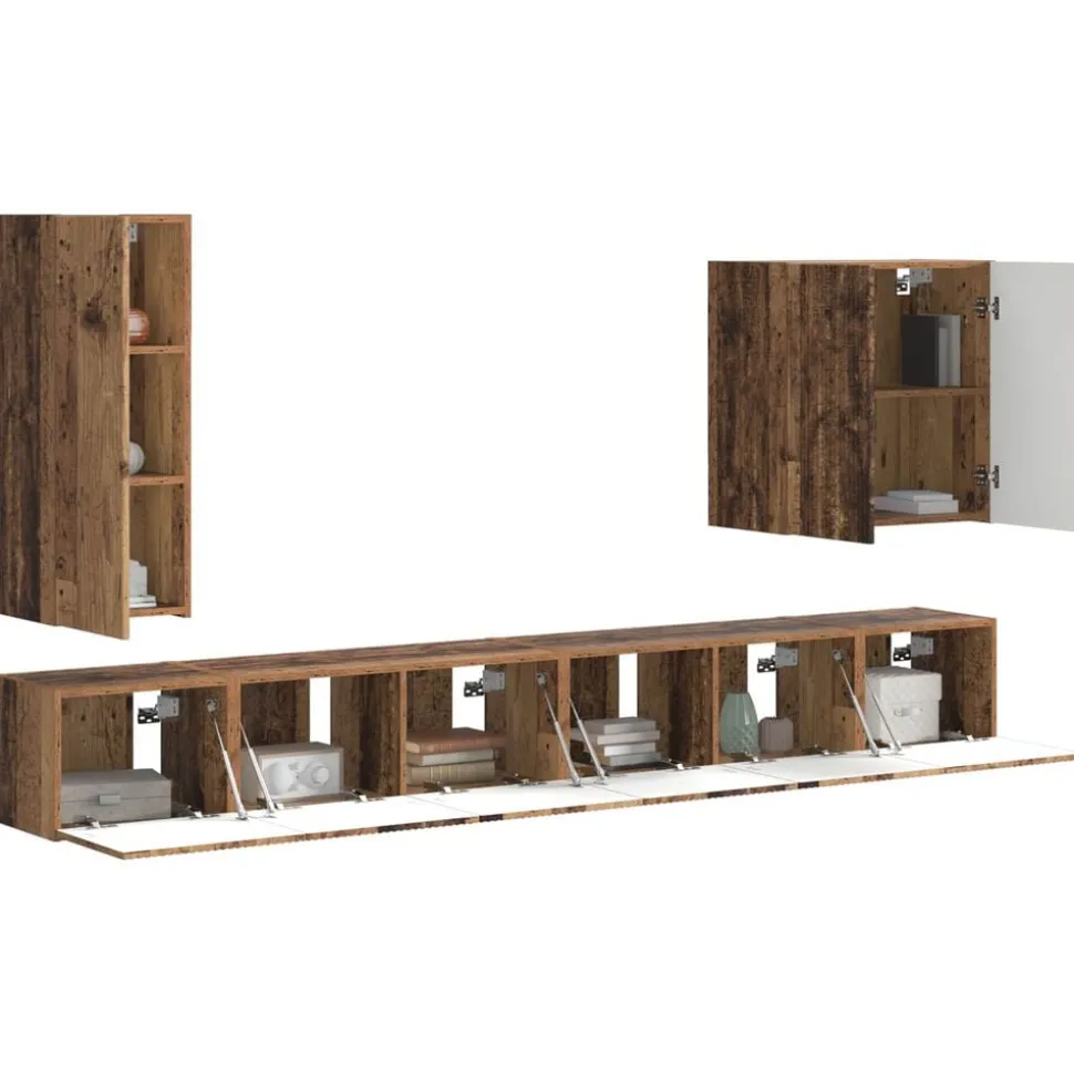 vidaXL TV Wandkast Set Wandgemonteerd 6 pcs Oud Hout