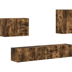 vidaXL TV Wandkast Set Wandgemonteerd 4 pcs Gerookt eiken Bewerkt hout