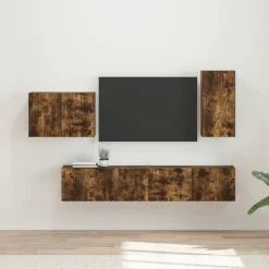 vidaXL TV Wandkast Set Wandgemonteerd 4 pcs Gerookt eiken Bewerkt hout
