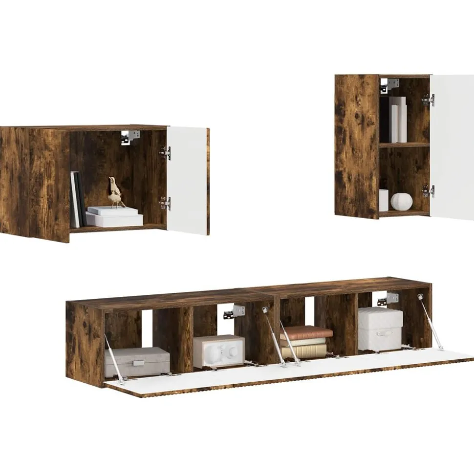 vidaXL TV Wandkast Set Wandgemonteerd 4 pcs Gerookt eiken Bewerkt hout