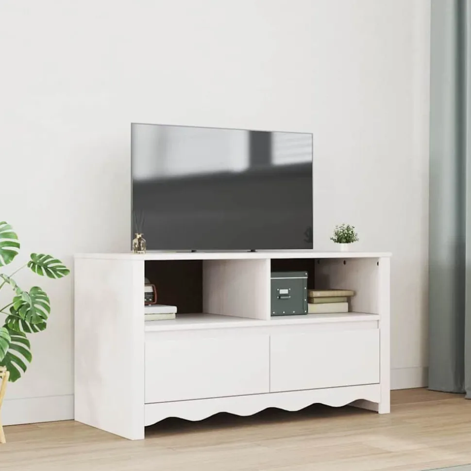 vidaXL TV-kast met lade Drammen Wit 99 x 43 x 55 cm Massief grenenhout