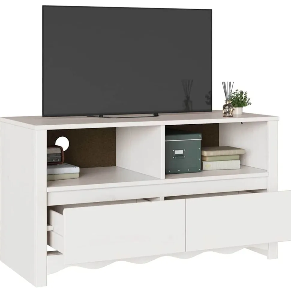 vidaXL TV-kast met lade Drammen Wit 99 x 43 x 55 cm Massief grenenhout
