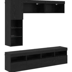 vidaXL TV-kast met LED Wandgemonteerd 7 pcs Zwart Eiken Bewerkt hout
